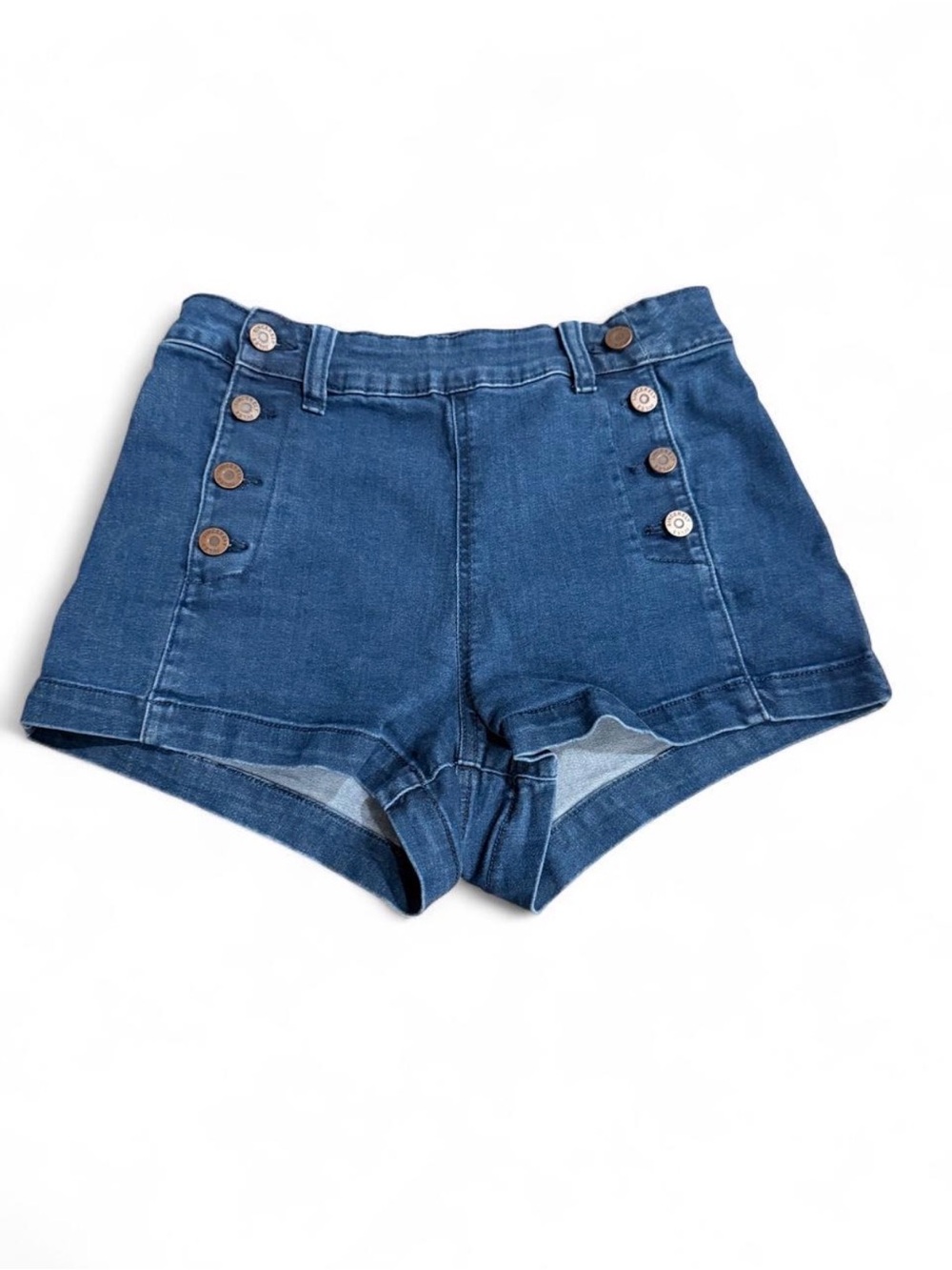 Sincerely Jules High-Waist Button-Front Denim Shorts - Blue
